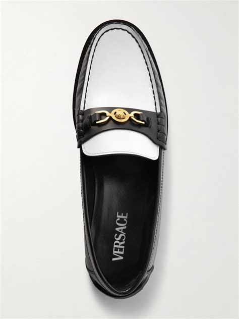 versace penny vamp leather loafers|VERSACE Embellished two.